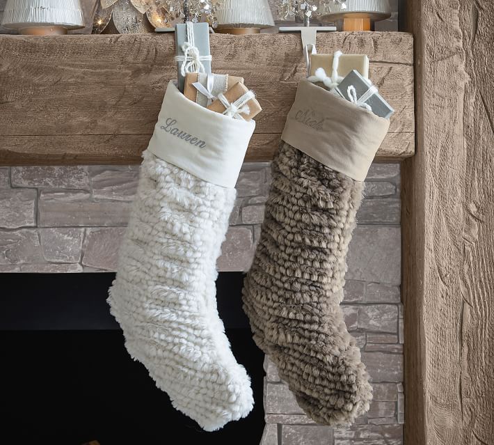Southern Living Christmas Faux Fur Trimed Knitted Stocking 