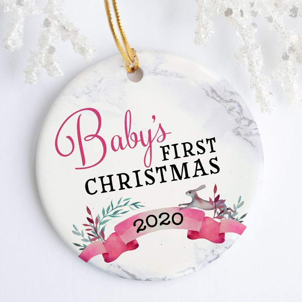 Personalized "BABY MITTEN BABY'S FIRST CHRISTMAS Tree Ornament 2020 PINK 