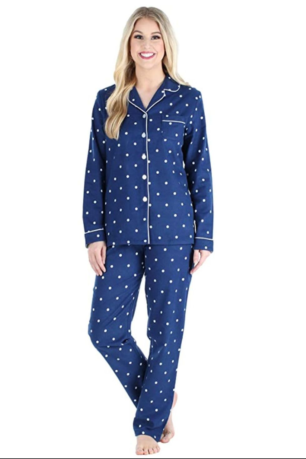 Blue Polka Dot Button-Down Flannel Pajamas