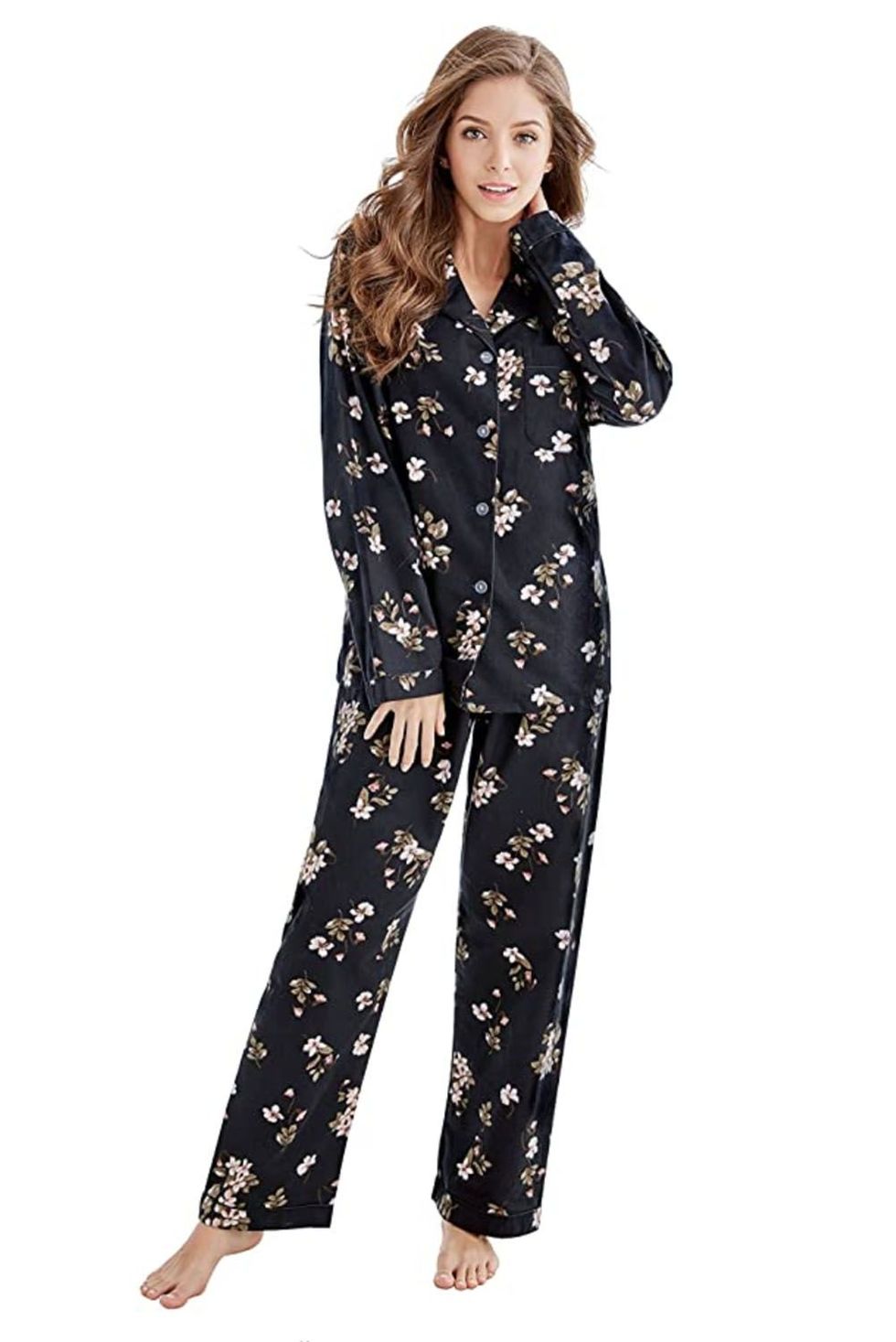 Black Floral Pajama Set