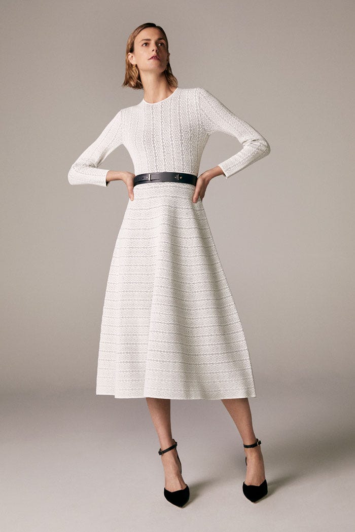 Rennes Dress Ivory and Navy Knitted Jacquard