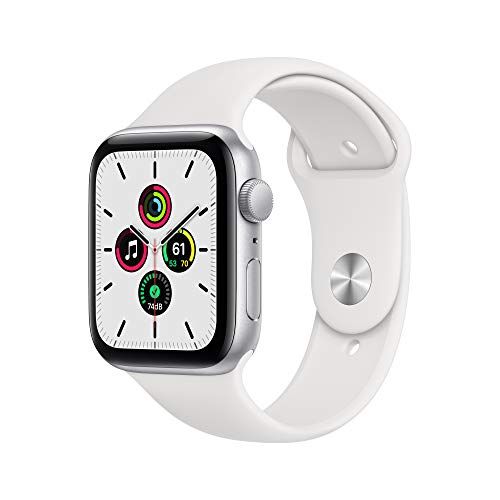New Apple Watch SE (GPS, 44mm) Silver Aluminum Case with White Sport Band