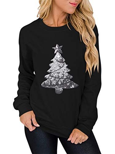 Pullover Sweatshirt Top Blouse JKRED Fashion Women Casual Cat Snowflake Plaid Christmas