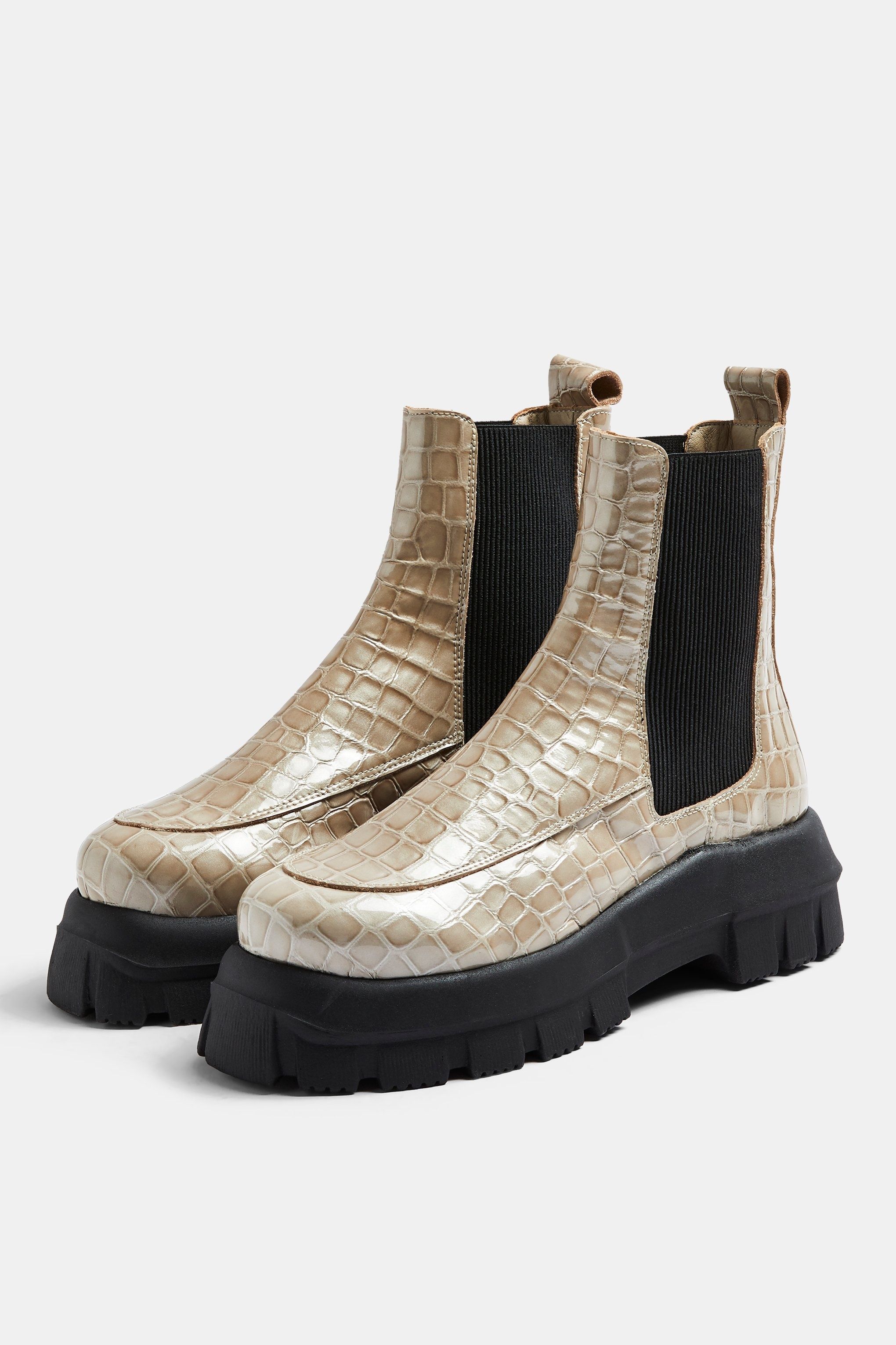 alpha black crocodile chunky chelsea boots