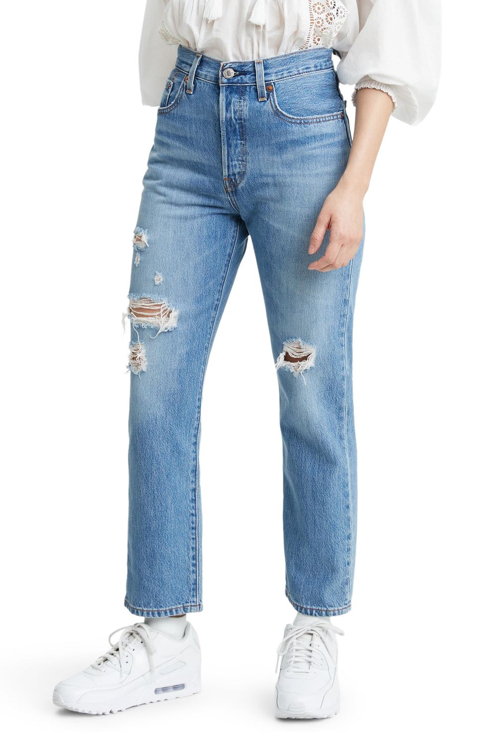 501® Ripped High-Waist Crop Straight-Leg Jeans