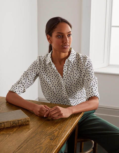 The Silk Shirt - Ivory and Navy, Dot, £120 