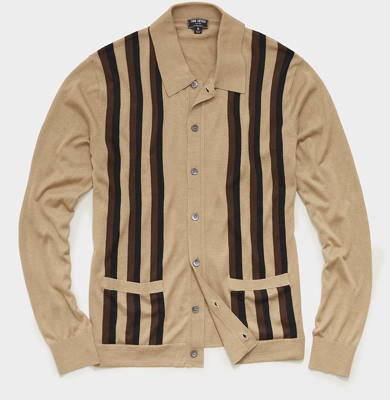 Long Sleeve Striped Button Down Sweater Polo