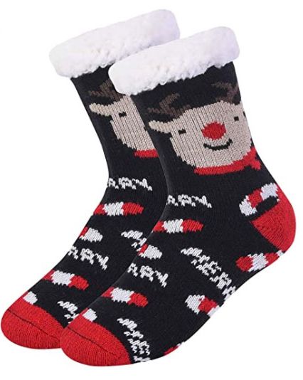 Thermal Non-Skid Reindeer Fuzzy Socks