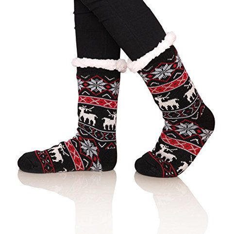 Snowflake Deer Fleece-Lined Fuzzy Socks
