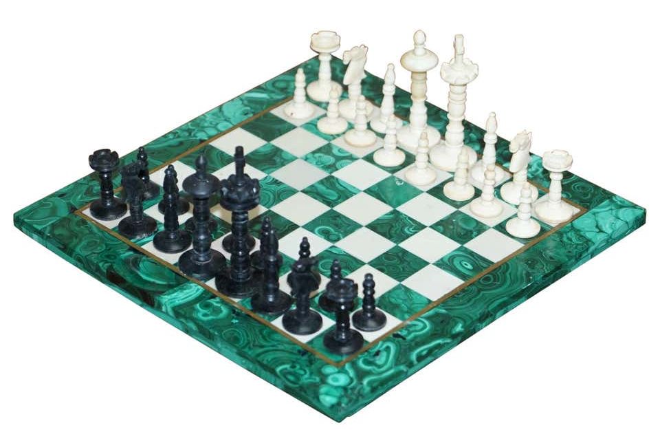 Solid Malachite and Marble Chess Set