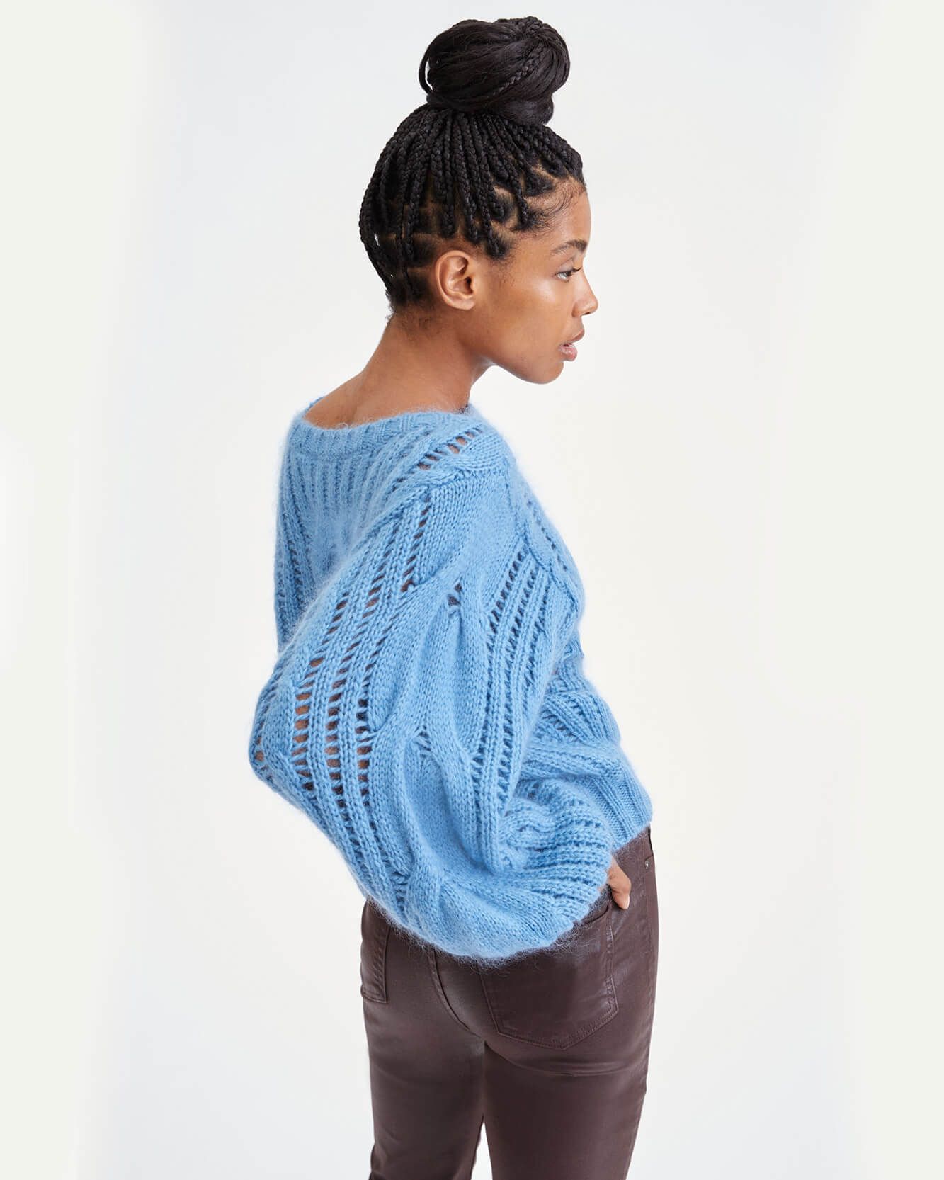 Open Weave Pullover in Blue Dusk