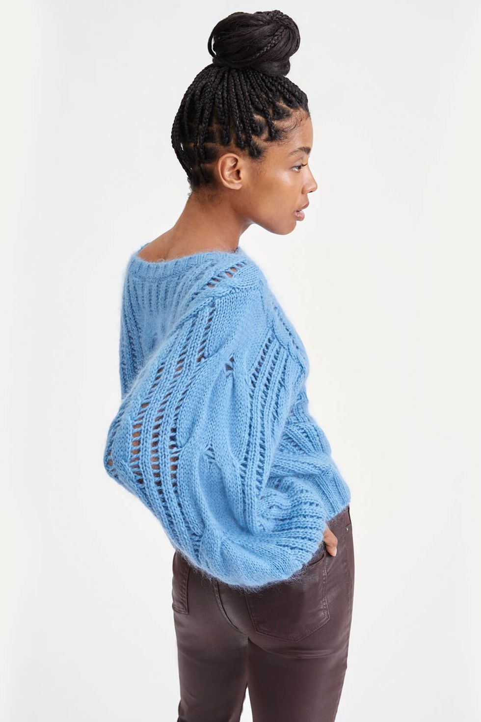 Open Weave Pullover in Blue Dusk
