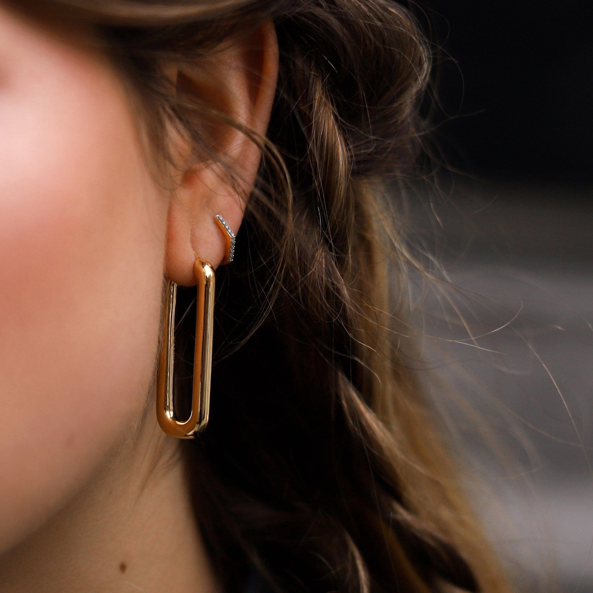 Gold Ovate Hoop Earrings