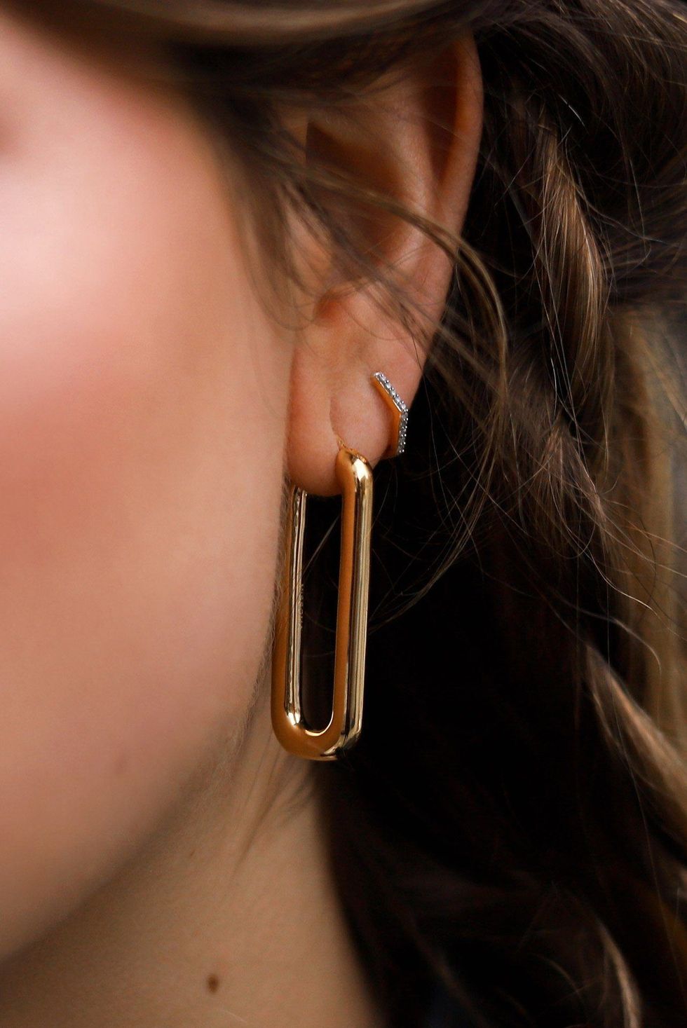 Gold Ovate Hoop Earrings
