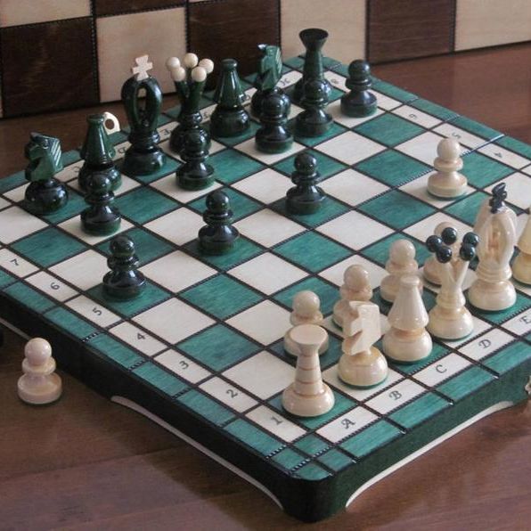 Green Handcrafted Wooden Chess Set