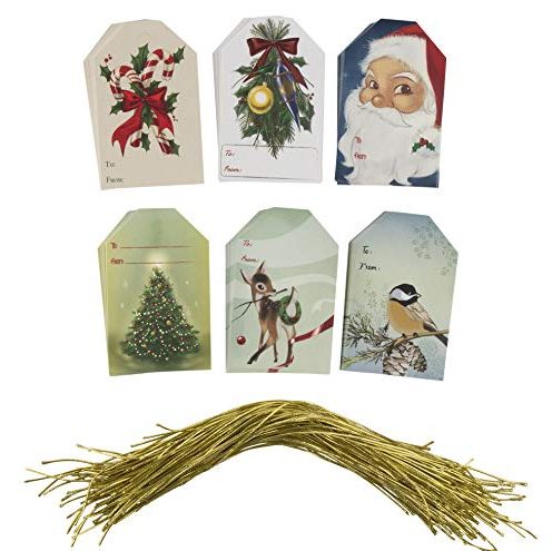 Christmas Paper Tags with Gold Strings