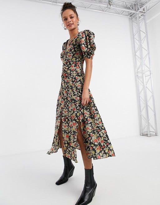 Topshop grunge midi dress in floral print