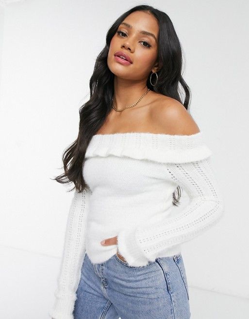 Off the discount shoulder jumper cropped