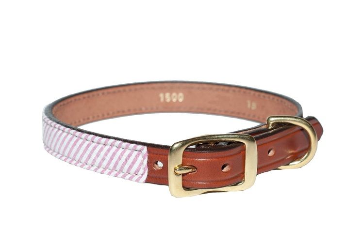 Pink Seersucker Dog Collar