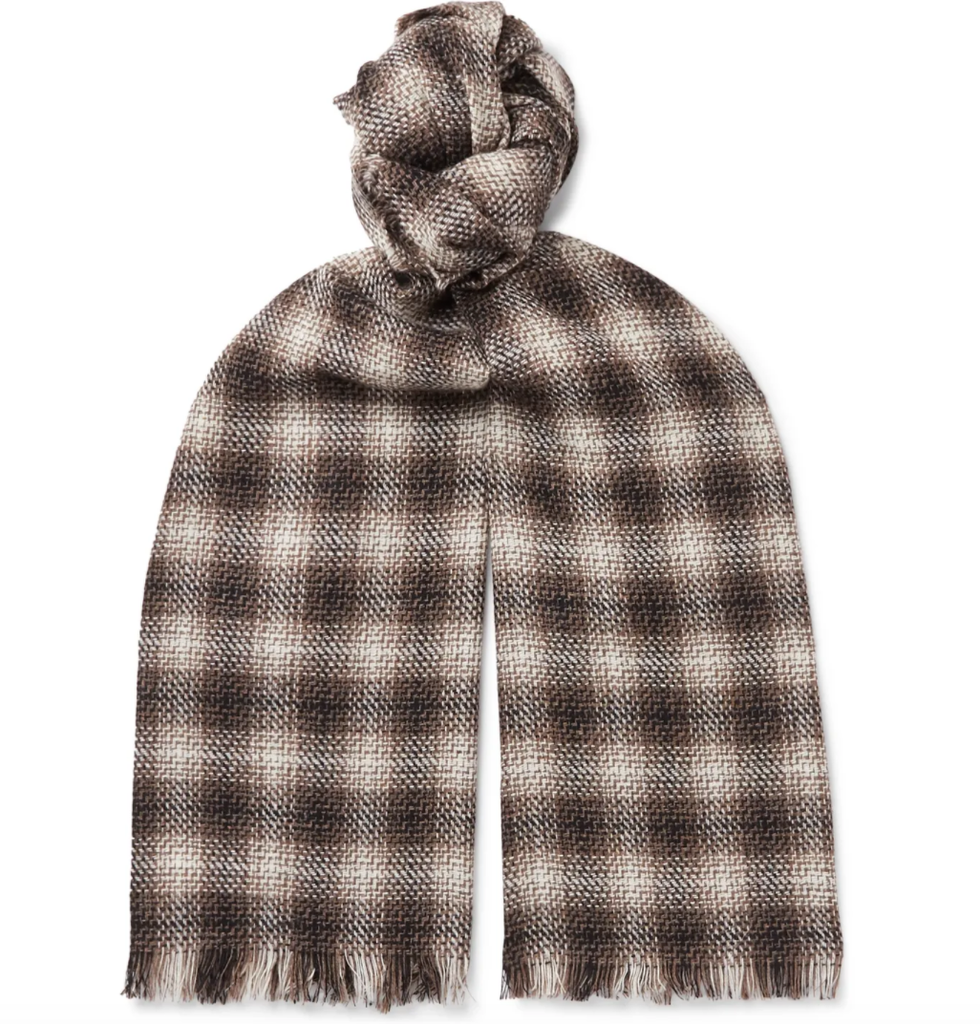 Fringed Checked Wool and Cashmere-Blend Scarf