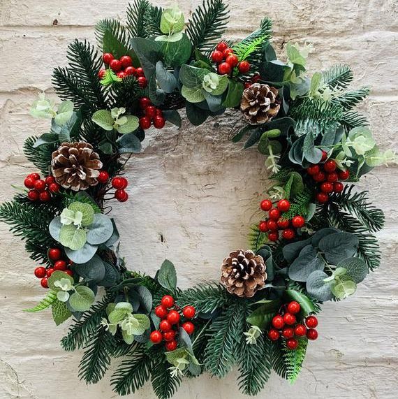 Christmas artificial pine berry & eucalyptus door wreath
