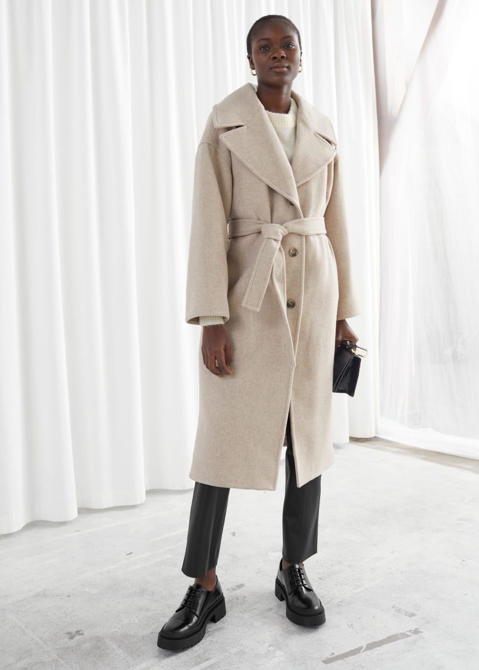 Oversized Wool Blend Belted Coat