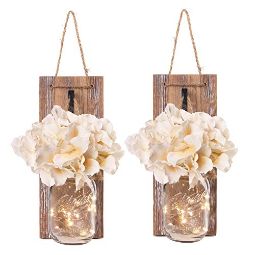 Mason Jar Wall Sconces with LED Fairy Lights 