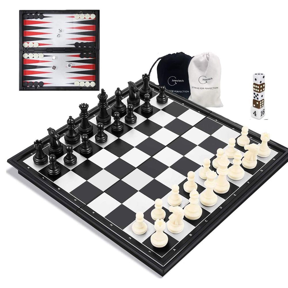 3-in-1 Board Game for Chess, Checkers, and Backgammon