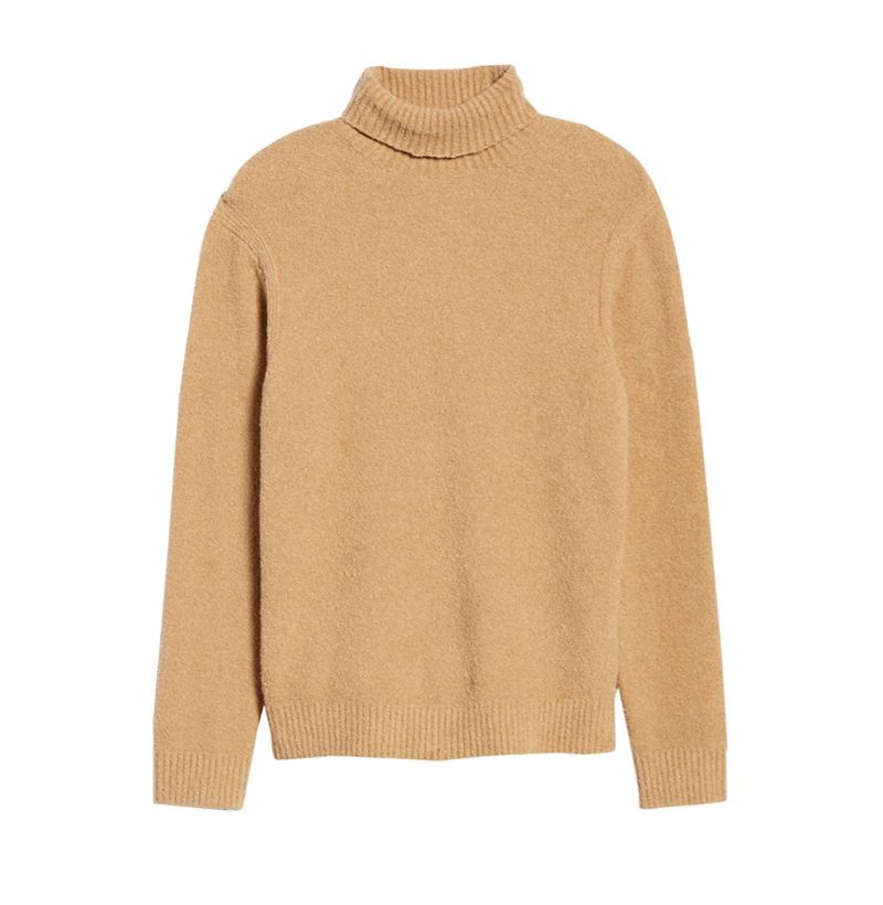 Bouclé Cotton Blend Turtleneck Sweater