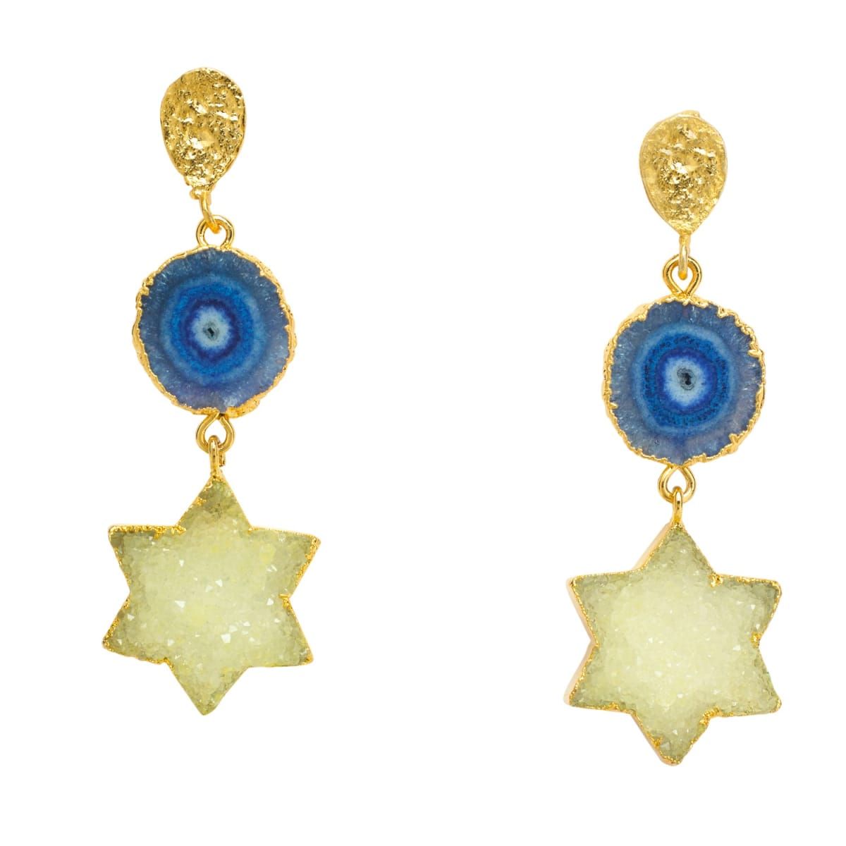 Night Sky Gold Gemstone Statement Earrings