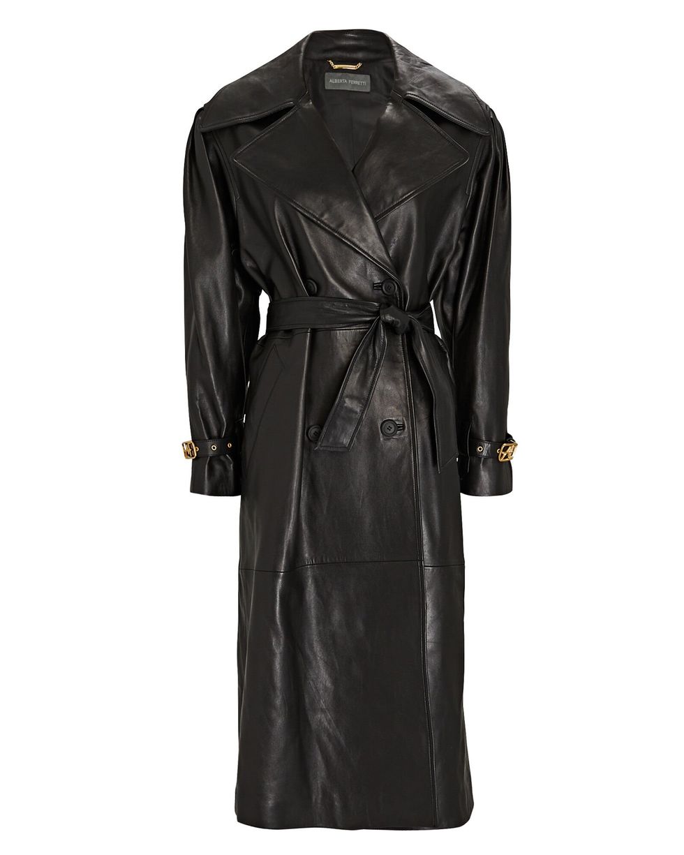 Leather Double-Breasted Trench Coat