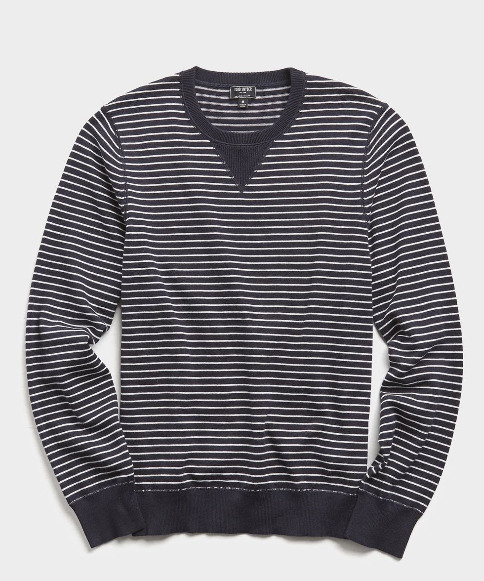 Cotton Cashmere Stripe Sweater in Navy