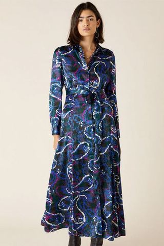 Paisley Print Satin Shirt Dress Blue, £80