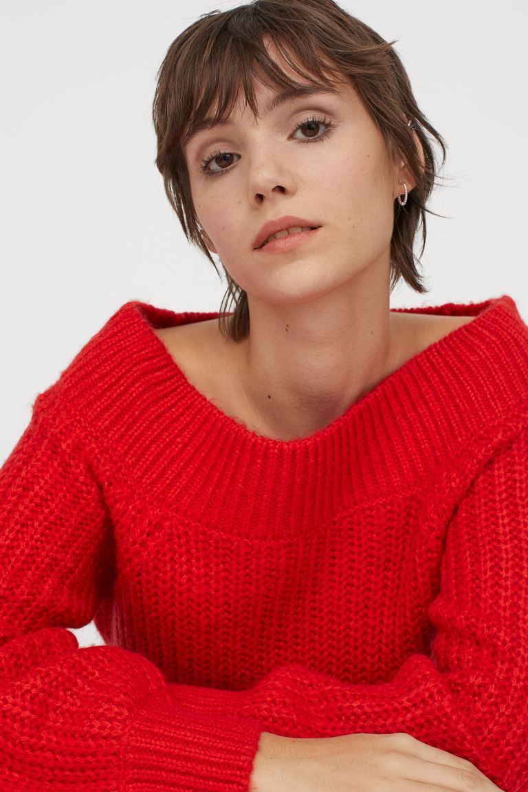 Off the shoulder red on sale jumper