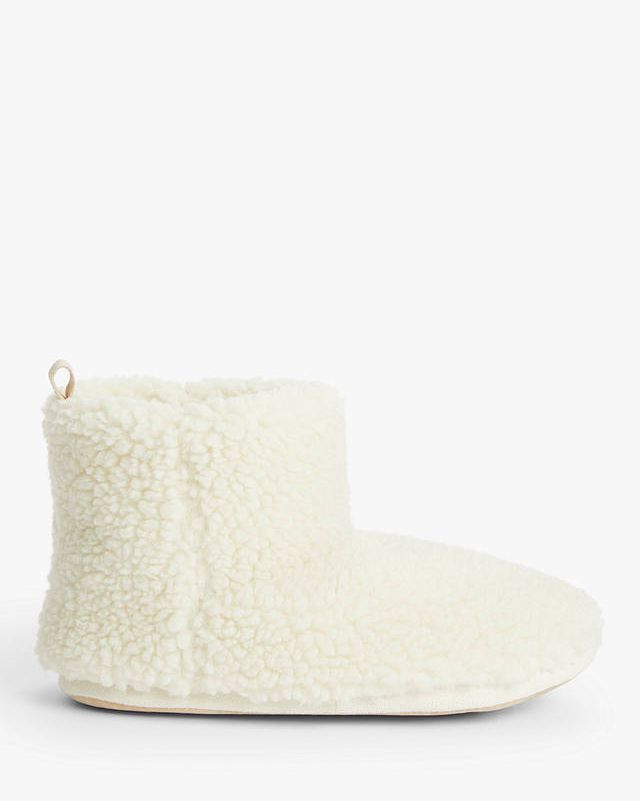 Borg Sustainable Faux Fur Boot Slippers, Cream
