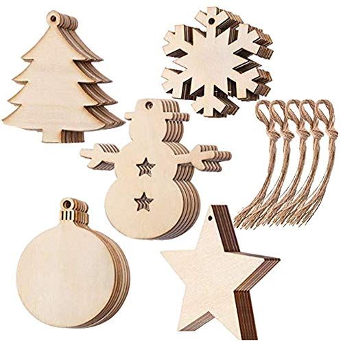40pcs Plain Snowflake Embellishments Wood Christmas Tree Decor Hanging Tags Gift 