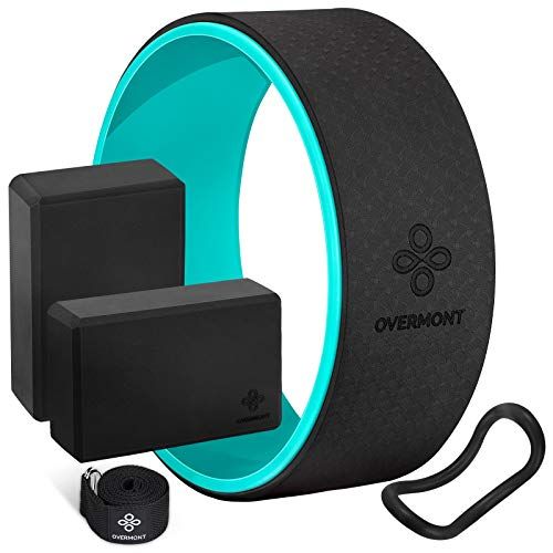 Overmont 5-in-1 Set, 1 Yoga Wheel for Back Pain- 13x 5in, 2 EVA Foam Yoga Blocks with Strap, 1 Extend Ring Premium Back Roller for Dharma Yoga Pose Backbend Stretching Pilates Meditation
