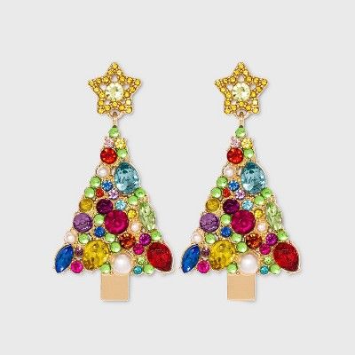 BaubleBar Evergreen Tree Crystal Drop Earrings | Neiman Marcus