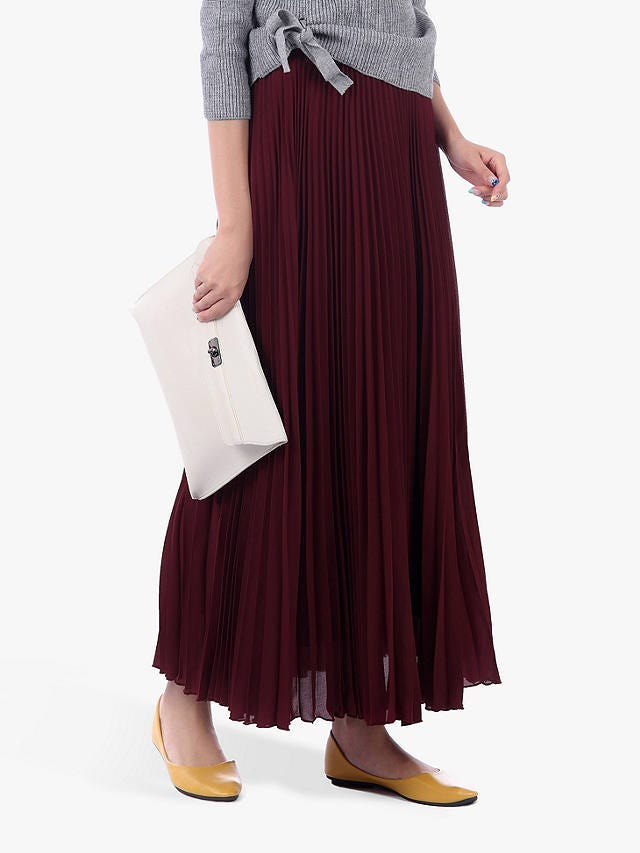 Jolie Moi Pleated Crepe Maxi Skirt, Burgundy