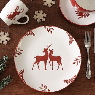 Red Reindeer Christmas Dinner Plates, Set of 4