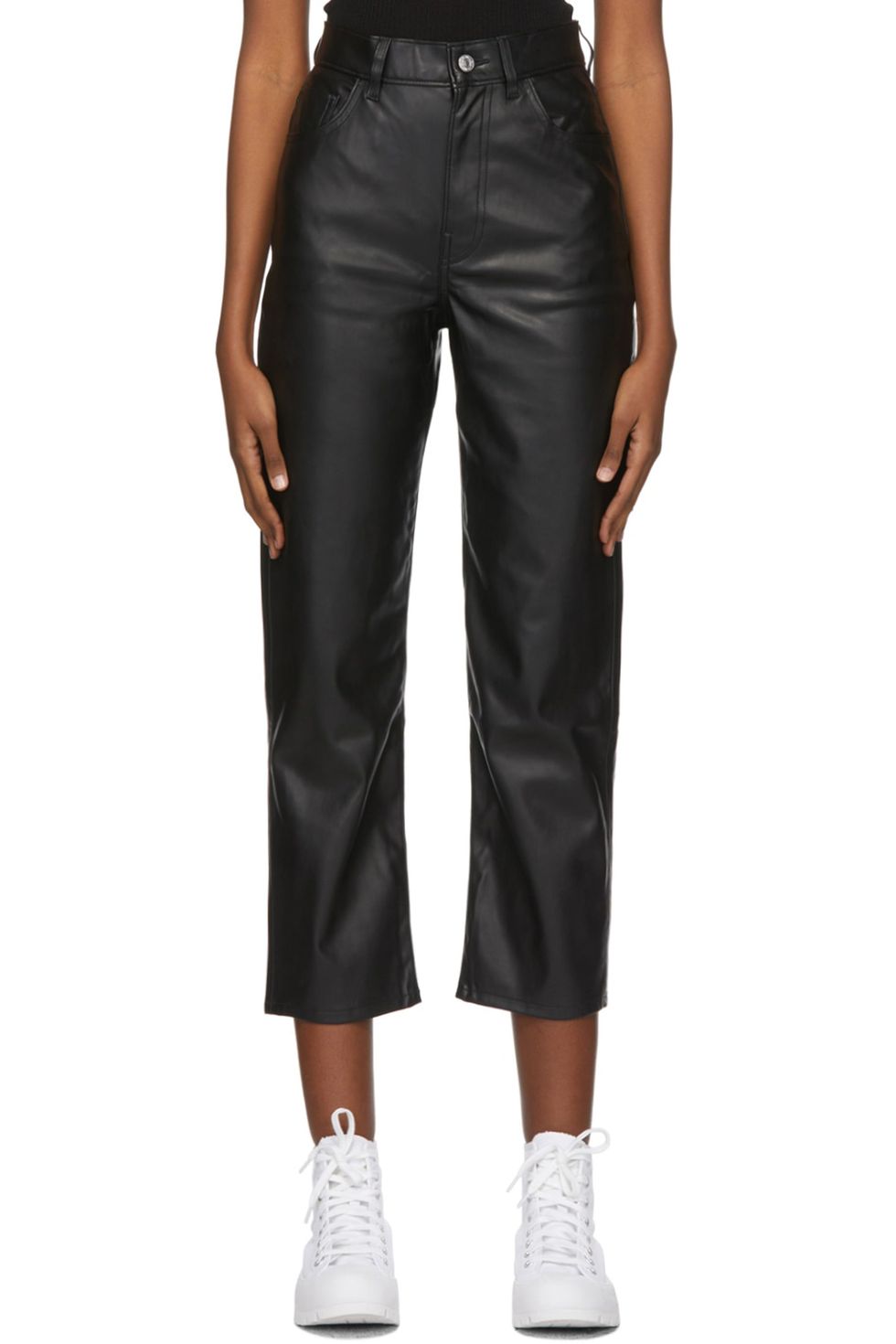 Black Faux-Leather Ribcage Straight Trousers