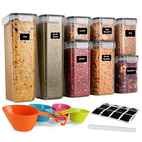 Airtight Food Container - 6PCS BPA Plastic Food Storage Containers with  Easy Lock Lids - Stackable Sugar, Flour, Cereal & Beans Containers with  Labels & Marker included (White cover and white buckle)