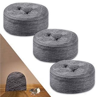 3 Roll Steel Wool DIY Kit, 0000 Ultra Fine Grade Rodent Control Gaps Blocker, Stainless Coarse Wire Wool Fill Fabric, Hardware Cloth, Keep Rats and Mice Away from Holes/Wall Cracks/Vents
