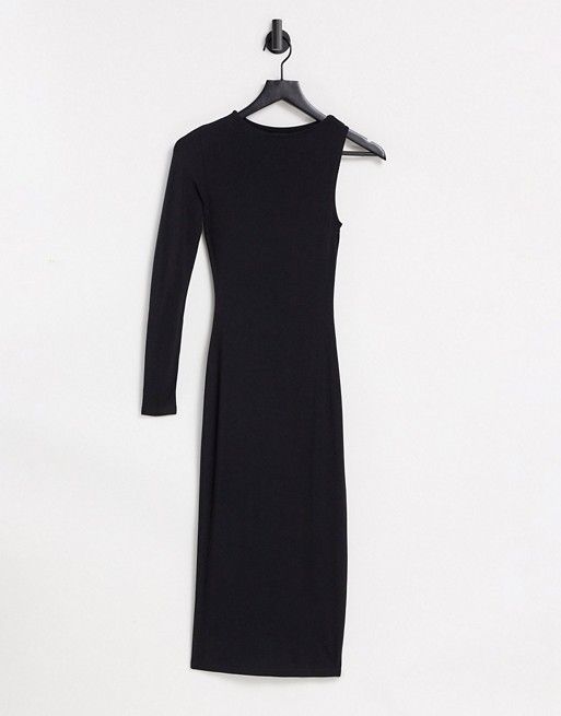Vestido midi negro de manga larga con diseño asimétrico de ASOS DESIGN