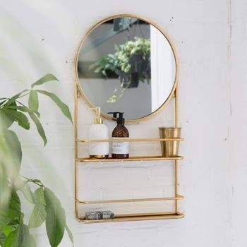 Gold Or Silver Circular Bathroom Mirror With Shelves