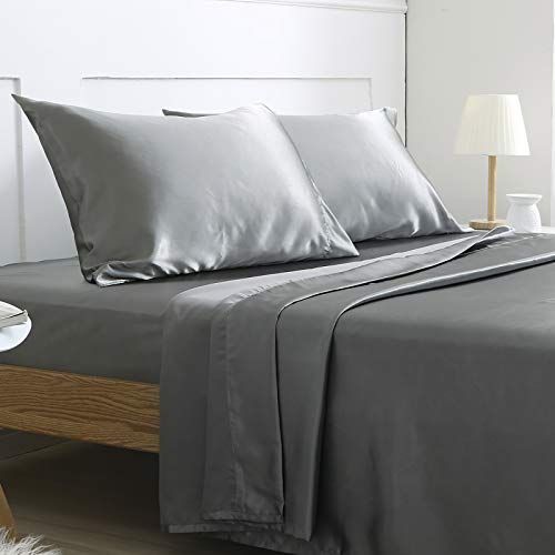 Vonty Satin Sheets Queen Size Silky Soft Satin Bed Sheets Silver