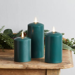 TruGlow® Dark Green LED Pillar Candle Trio