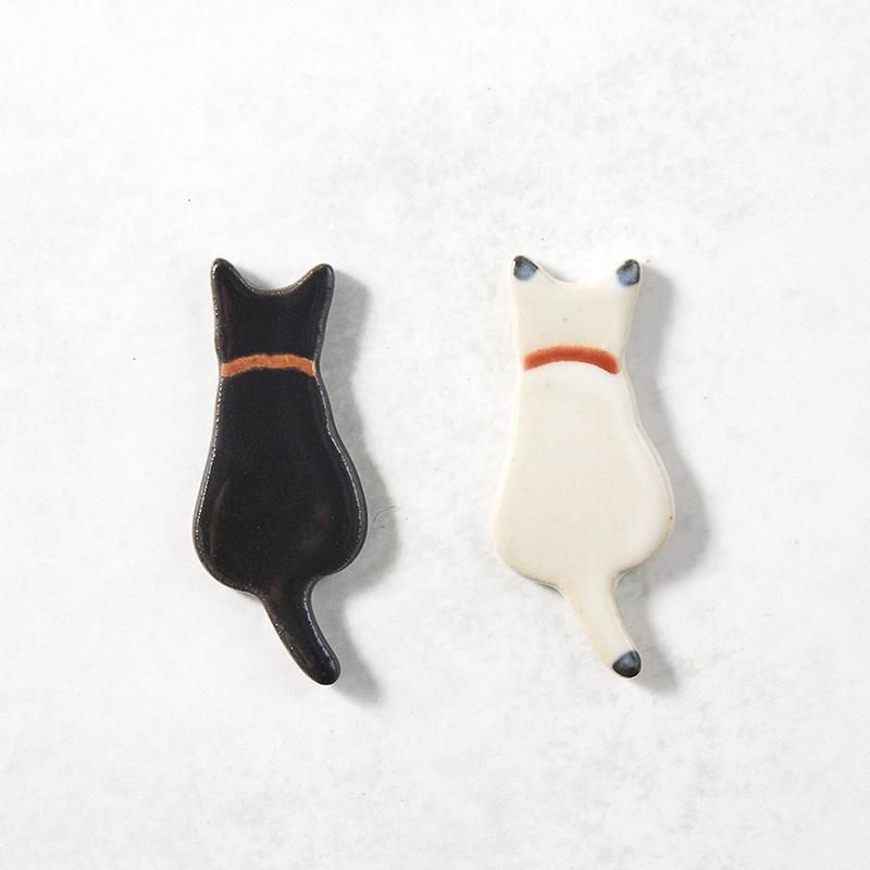 貓奴聖誕禮物推薦19：日本美濃燒 - 陶製手作筷架（黑白喵喵雙件組）