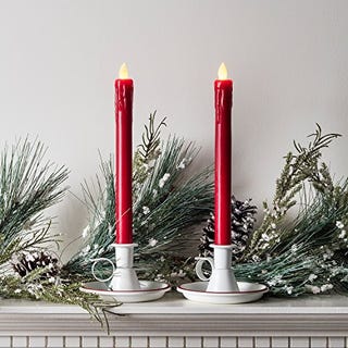 Pair of Red Wax Battery Operated LED Taper Candles