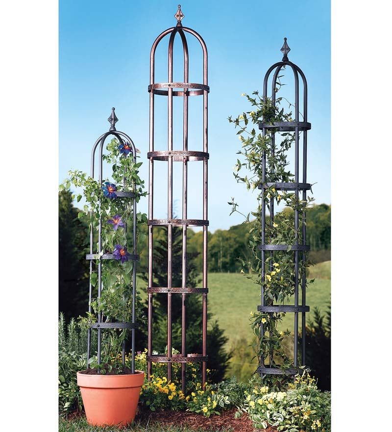Steel Garden Obelisks and Basket Planter